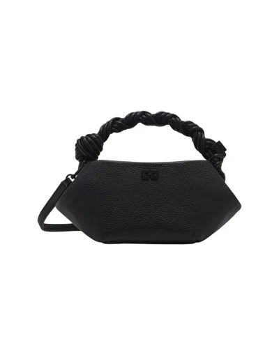 Ganni Mini Grained Bou Bag With Twisted Handle In Black