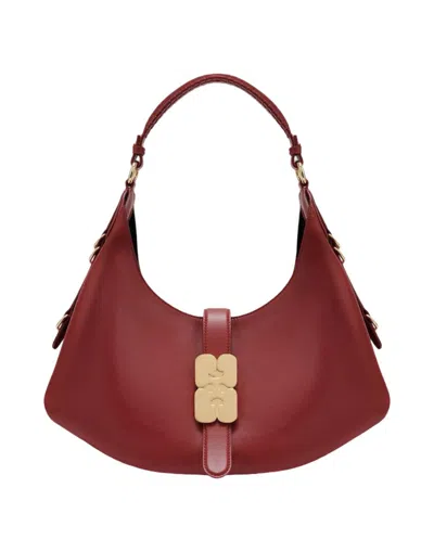 Ganni Kat Small Red Shoulder Bag With Adjustable Handle And Logo Plaque On The Front In Leather Woman In Red