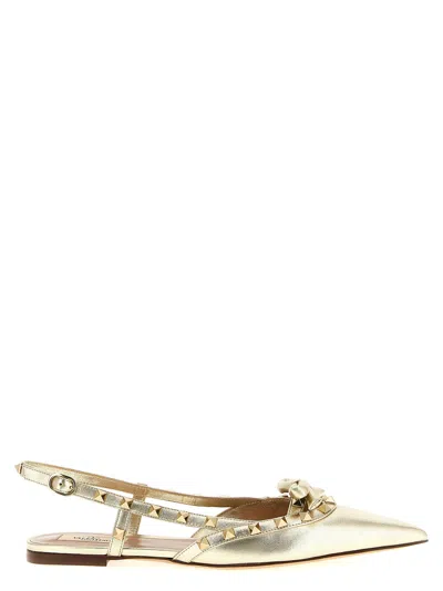 Valentino Garavani Valentino Rockstud Bow Leather Slingback Ballerina Flat In Grey