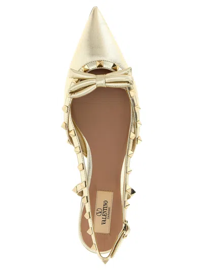 Valentino Garavani Valentino Rockstud Bow Leather Slingback Ballerina Flat In Grey