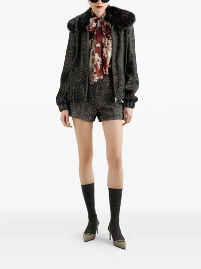 Dolce & Gabbana Chiffon Shirt With Rose Print In Brown