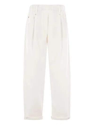 Brunello Cucinelli Gy Pull-on Pant In Stretch Cotton Cover With Shiny Bartack Clothing In White