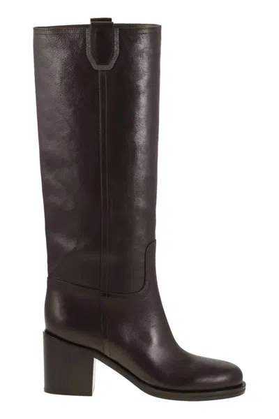Brunello Cucinelli Women Classic Leather Boot With Precious In Black