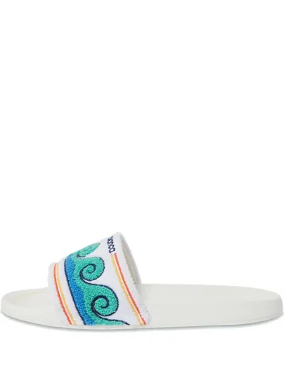 Casablanca Wave-pattern Terry-cloth Slides In White