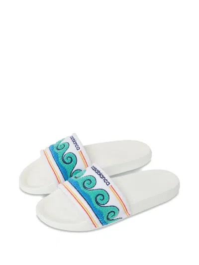 Casablanca Wave-pattern Terry-cloth Slides In White