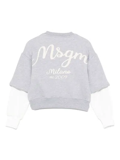 Msgm Double-layered Embroidered Sweatshirt In Gray