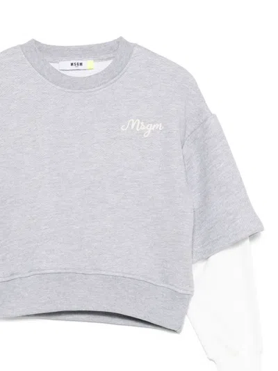 Msgm Double-layered Embroidered Sweatshirt In Gray