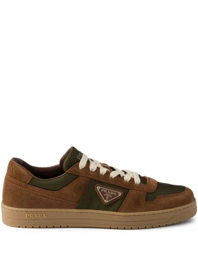 Prada Downtown Re-nylon And Suede Sneakers In Brown