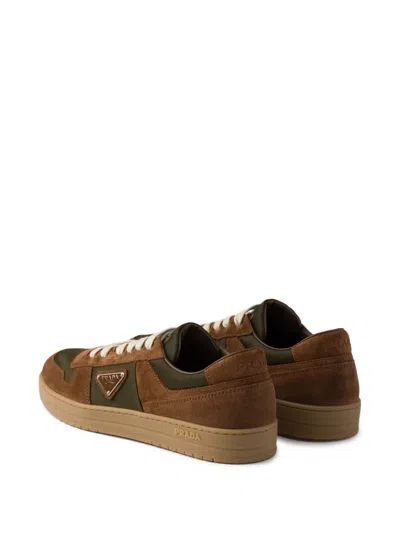 Prada Downtown Re-nylon And Suede Sneakers In Brown