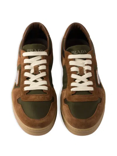 Prada Downtown Re-nylon And Suede Sneakers In Brown
