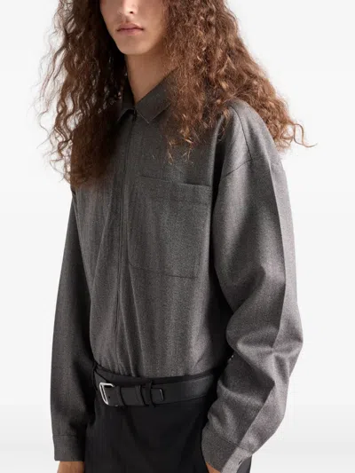 Prada Gray Overshirt With Zip In Gray