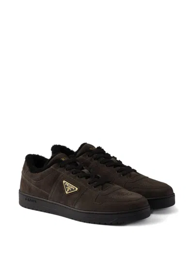 Prada Downtown Suede Sneakers In Brown
