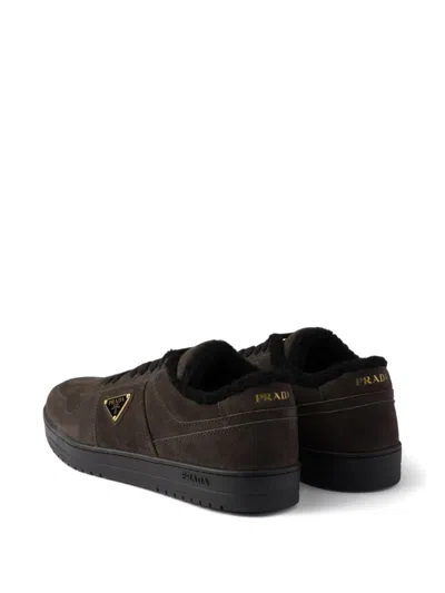Prada Downtown Suede Sneakers In Brown