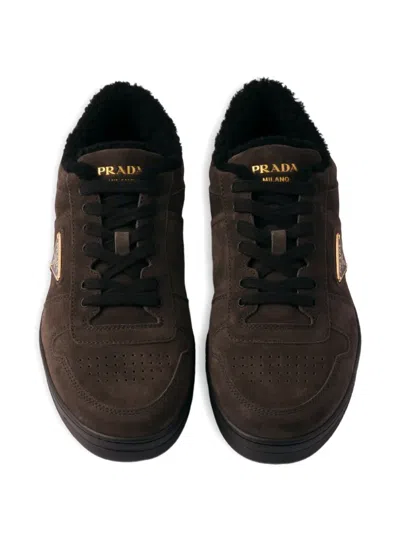 Prada Downtown Suede Sneakers In Brown