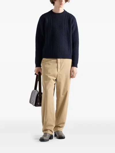 Prada Men's Cotton Gabardine Flat-front Pants In Neutral