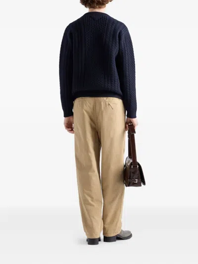 Prada Men's Cotton Gabardine Flat-front Pants In Neutral
