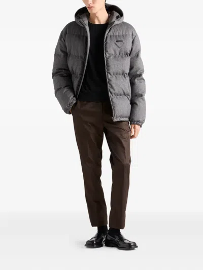 Prada Men's Chevron Down Jacket In Gray