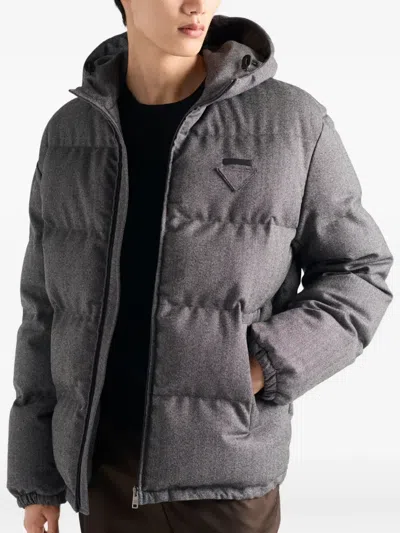 Prada Men's Chevron Down Jacket In Gray