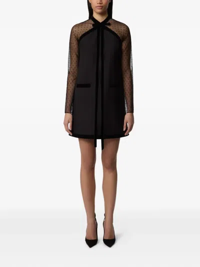 Nina Ricci Bow-detailed Velvet-trimmed Polka-dot Tulle And Wool-gabardine Mini Dress In Black