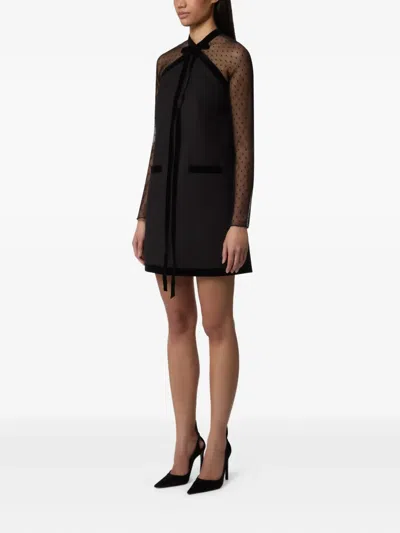 Nina Ricci Bow-detailed Velvet-trimmed Polka-dot Tulle And Wool-gabardine Mini Dress In Black