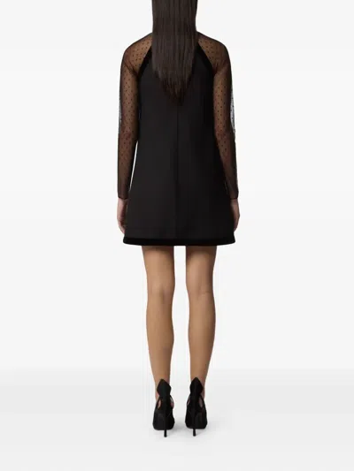 Nina Ricci Bow-detailed Velvet-trimmed Polka-dot Tulle And Wool-gabardine Mini Dress In Black