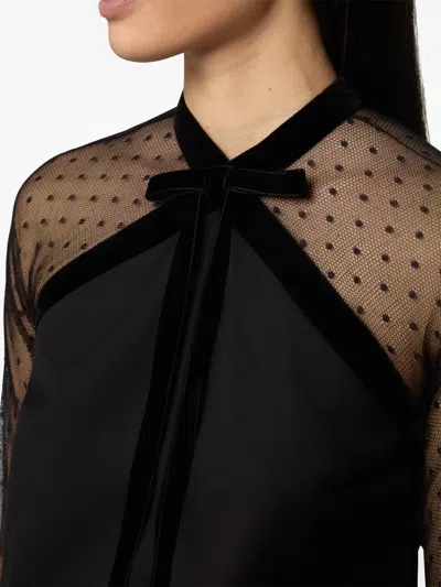 Nina Ricci Bow-detailed Velvet-trimmed Polka-dot Tulle And Wool-gabardine Mini Dress In Black