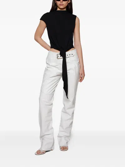 Angelica Montini Studios Belted Leather Trousers In White