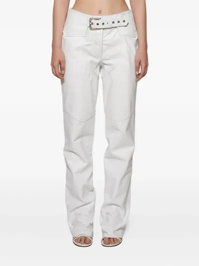 Angelica Montini Studios Belted Leather Trousers In White