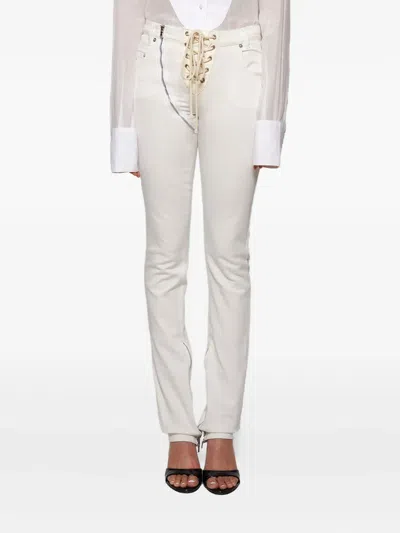 Angelica Montini Studios Lace-up Zip Jeans In Neutral