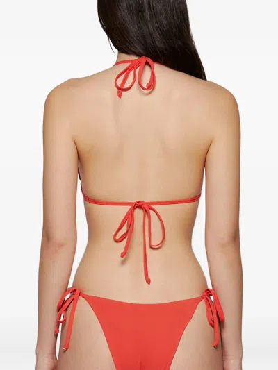 Bound Triangle Beaded Bikini In Red