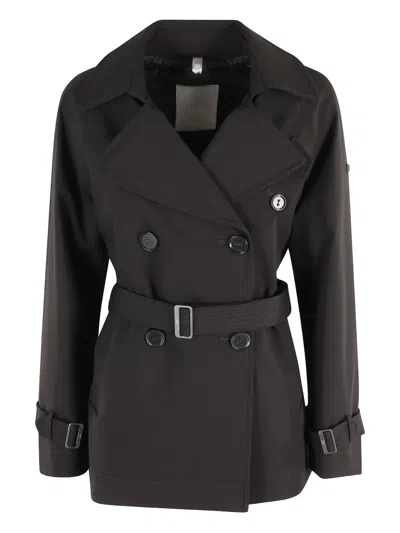 Duno Double-breasted Structured Jacket With Waist Belt In Brown