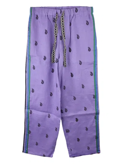 The World Is Yours Easy Paisley-embroidered Trousers In Purple