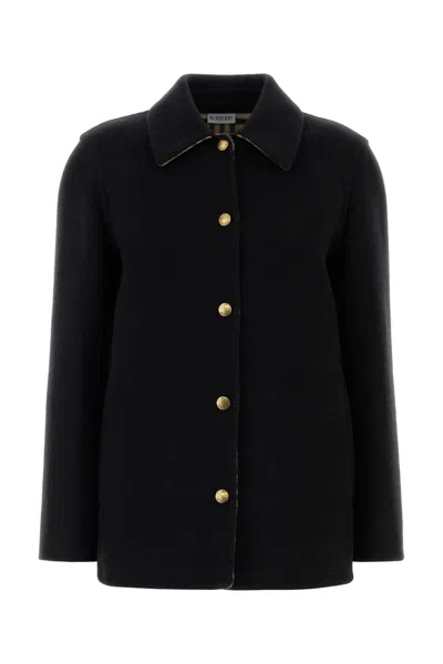 Burberry Oversize Wool Collared Shirt With Long Sleeves In Black