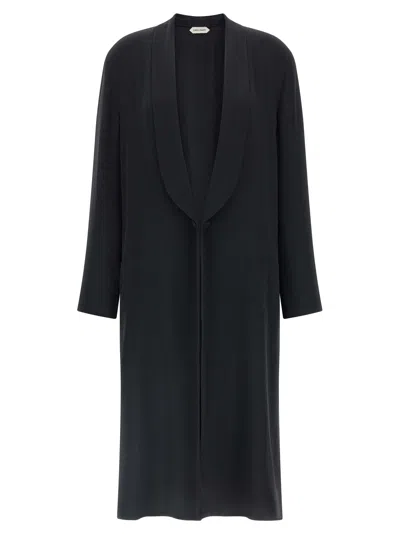 Alberta Ferretti Longline Shawl Collar Silk Coat In Black