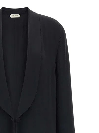 Alberta Ferretti Longline Shawl Collar Silk Coat In Black