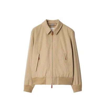 Burberry Gabardine Harrington Jacket In Brown