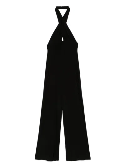 Norma Kamali Cross Halter Wide Leg Jumpsuit In Black