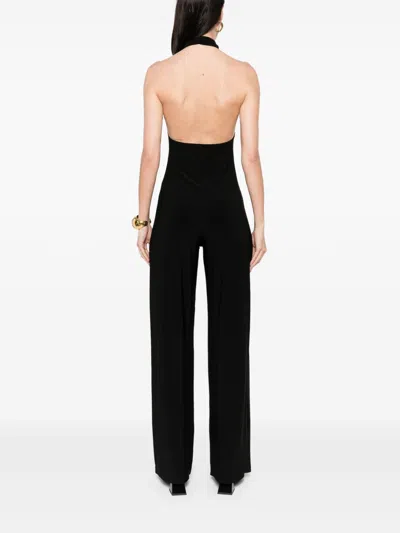Norma Kamali Cross Halter Wide Leg Jumpsuit In Black