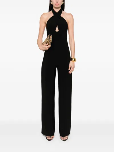 Norma Kamali Cross Halter Wide Leg Jumpsuit In Black