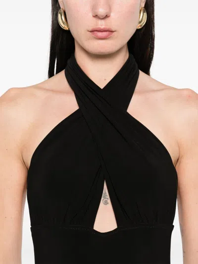 Norma Kamali Cross Halter Wide Leg Jumpsuit In Black