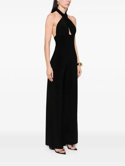 Norma Kamali Cross Halter Wide Leg Jumpsuit In Black