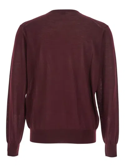 Saint Laurent Bordeaux Crewneck Sweater With Cassandre In Cashmere Man In Burgundy