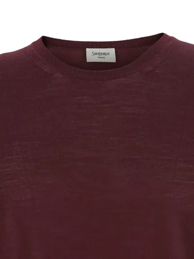Saint Laurent Bordeaux Crewneck Sweater With Cassandre In Cashmere Man In Burgundy