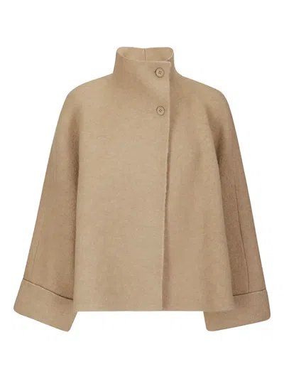 Boboutic Double-breasted High Collar Jacket With Knitted Texture In Brown