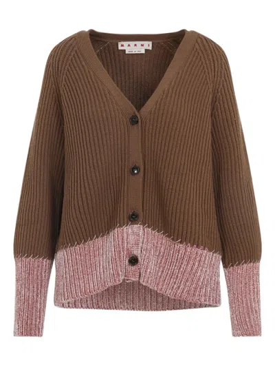 Marni Cardigan With "color Block" Pattern In Brown