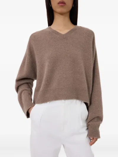 Loulou De Saison Anzor Lds V-neck Ribbed-detail Sweater In Brown