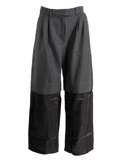 正面褶饰拼接长裤