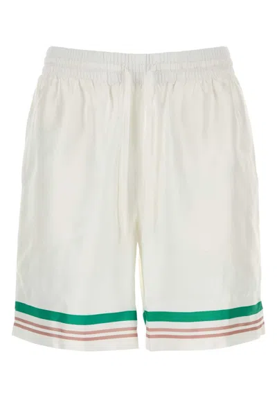 Casablanca Mens Casa Way Graphic-print Drawstring Silk Shorts In White