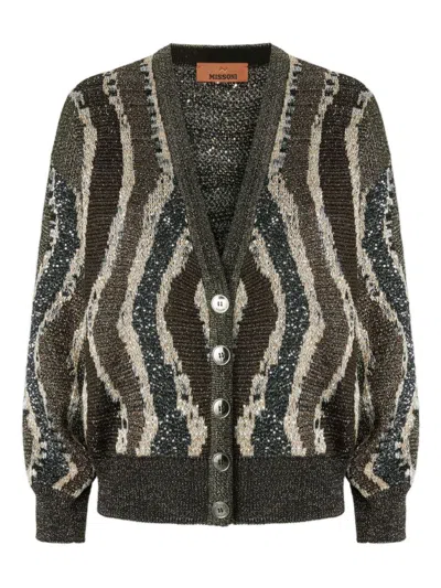Missoni Boxy Cardigan With Buttons And Wave Pattern In Green