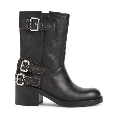 Chloé Dakota Block Heel Buckle Mid-calf Boots In Brown